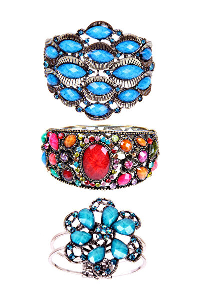 Rouge حزمة أساور حجرية ملونة