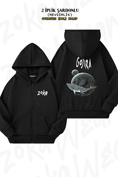 ZOKAWEAR Mars To Sirius V2 Gojira Patterned - Cardigan negru cu glugă cu ferm...