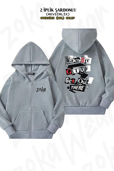ZOKAWEAR Oversize Persona 5 Back Printed με φερμουάρ και κουκούλα γκρι ζακέτα (2 κλωστές)