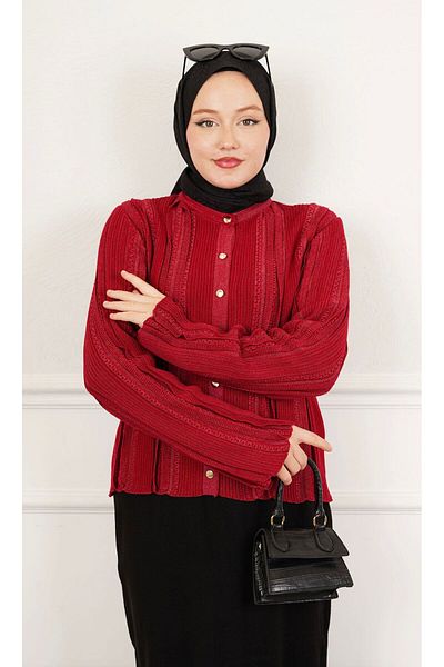 Butik Hijab Women's Cardigan - Silvery, Buttoned and Soft Plush Crop Cardigan