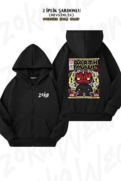 ZOKAWEAR Darth Maul Back Štampano Oversize kroj Crni kardigan - Zatvarač i ka...