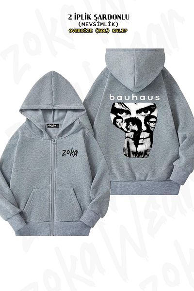 ZOKAWEAR Bauhaus Special Back Print - Ζακέτα με φερμουάρ και κουκούλα σε γκρι χρώμα (2 κλωστές)