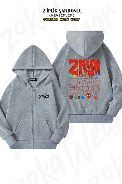 ZOKAWEAR Оувърсайз кардиган с качулка и цип с принт, Зайн, „Никой не слуша назад“ (2 прежди)