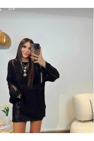 Semesia Fusta mini neagră cu paiete