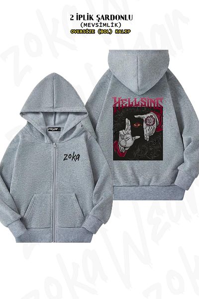 ZOKAWEAR Hellsing Dark Gothic Art - Πίσω στάμπα με κουκούλα γκρι ζακέτα (2 κλωστές)
