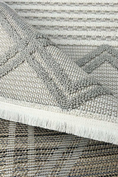 Decomia Home Olivia Dokuma Bukleli İskandinav Gri Salon Halısı Mutfak Halısı Yolluk