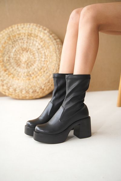 Moda Değirmeni Γυναικείες Stretch μπότες με τακούνι Black Skin BG1165-116-0005