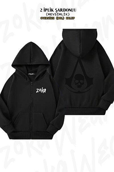 ZOKAWEAR Assasin's Creed Oversize Hooded Black Cardigan - Back Print, Zipper ...