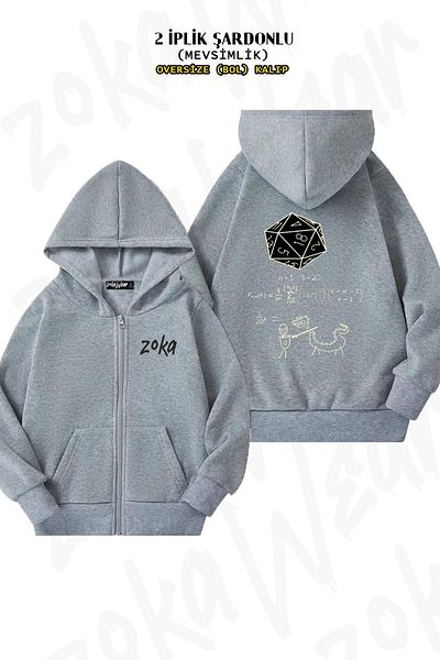 ZOKAWEAR 20 ζευγάρια γκρι ζακέτα με χαλαρή εφαρμογή - στάμπα στην πλάτη, φερμουάρ, κουκούλα (2 κλωστές)