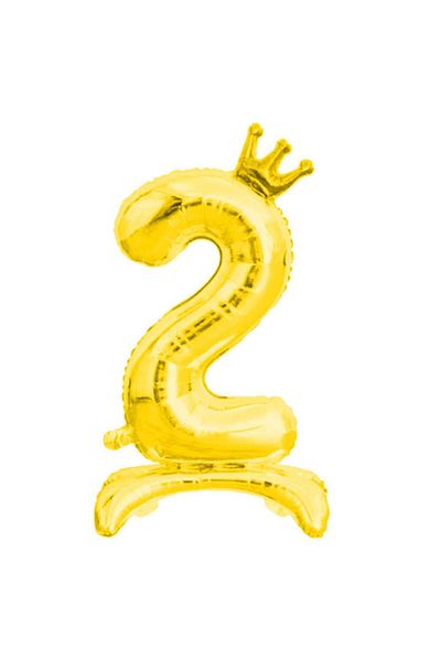 Patladı Gitti 2 Figures Gold Colored Footed and King Crown Foil Balloon 34 Inch 76 cm