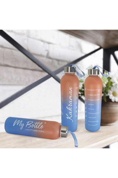 Hediye Kesesi Kişiye Özel Renkli 750 ml Motivasyon Cam Su Matarası HK2709