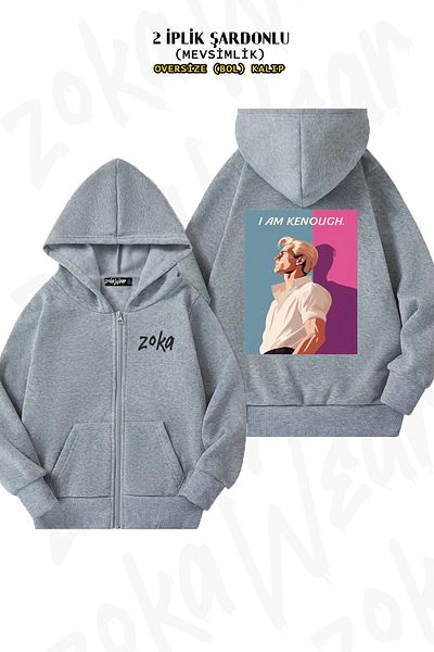 ZOKAWEAR I Am Kenough v2 - Γκρι ζακέτα με φερμουάρ και κουκούλα (2 κλωστές)