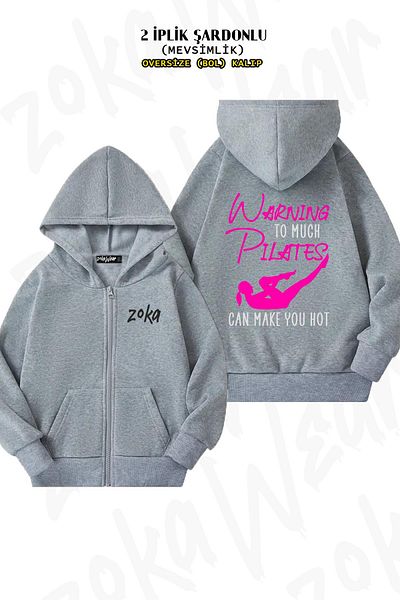 ZOKAWEAR Oversize Pilates Special v2 Back Printed με φερμουάρ και κουκούλα γκρι ζακέτα (2 κλωστές)