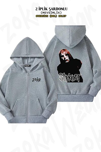 ZOKAWEAR Joey Jordison Slipknot Portrait - Back Printed, Zipper Hooded Grey Cardigan (2 νήματα)