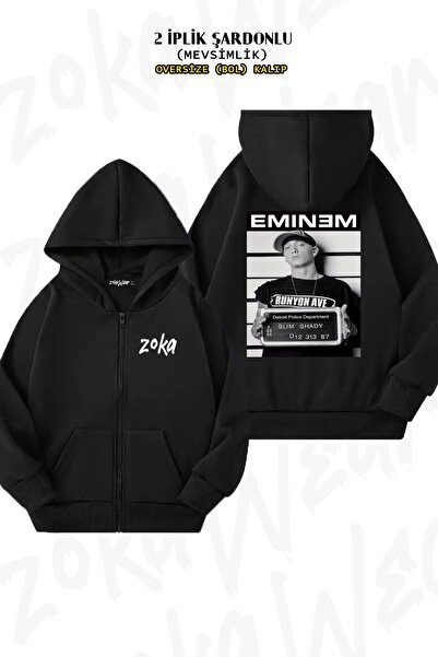 ZOKAWEAR Eminem Slim Shady Black Cardigan - Back Print, Zip-Up, Hoodie (2 Thr...
