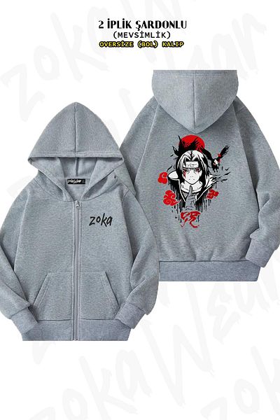 ZOKAWEAR Naruto Anime Manga Special Printed - Itachi Uchiha Grey Hooded Cardigan (2 νήματα)