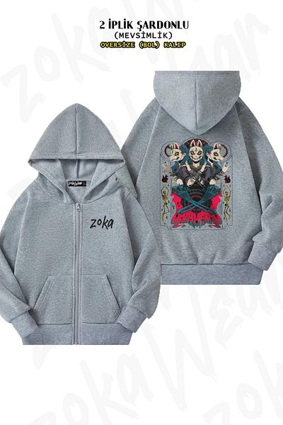 ZOKAWEAR Babymetal Tour Oversize Grey Cardigan - Πίσω στάμπα, φερμουάρ και κουκούλα (2 κλωστές)