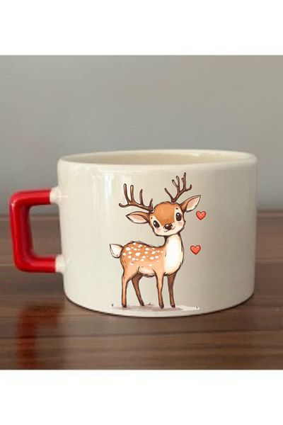 lili hediyelik Cute Deer with Heart Printed Coffee Cup Mug Cup Birthday Gift