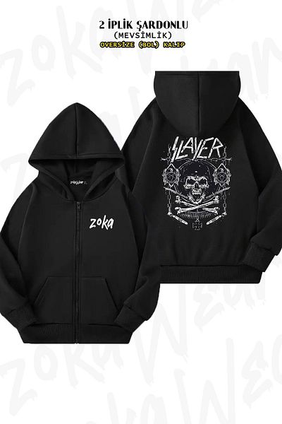 ZOKAWEAR Slayer S09 Rock Metal Oversize Black Cardigan - Back Print, Zip Hoodie (2 Thread)