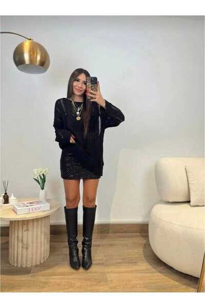 Semesia Fusta mini neagră cu paiete