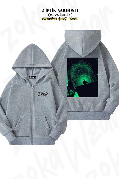 ZOKAWEAR Doctor Strange Oversize Grey Cardigan - Πίσω στάμπα, φερμουάρ και κουκούλα (2 κλωστές)