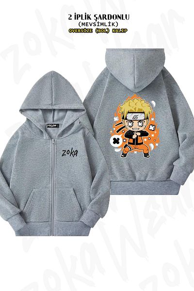 ZOKAWEAR Naruto Special v2 - Πίσω στάμπα, φερμουάρ, γκρι ζακέτα με κουκούλα (2 κλωστές)