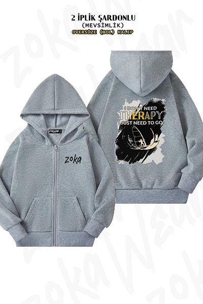 ZOKAWEAR Windsurf 5 Oversize Grey Cardigan - Πίσω στάμπα, φερμουάρ και κουκούλα (2 κλωστές)