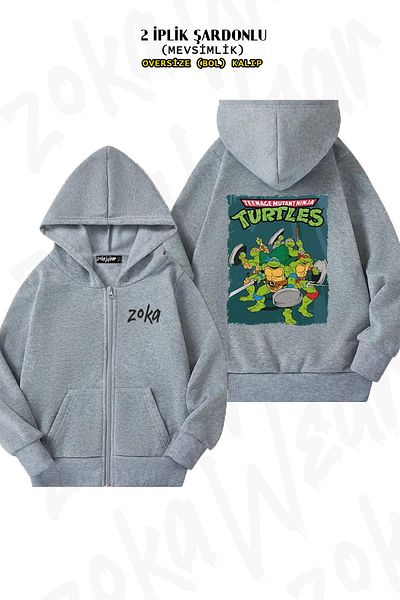 ZOKAWEAR Teenage Mutant Ninja Turtles v7 - Γκρι ζακέτα με φερμουάρ και κουκούλα (2 κλωστές)