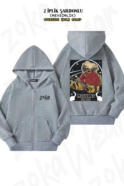 ZOKAWEAR Melvins Redd Cross Pattern - Γκρι ζακέτα με στάμπα στην πλάτη, κουκούλα με φερμουάρ (2 κλωστές)
