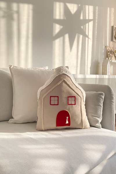 RİTMOHOME Ev Şeklinde Yılbaşı Yeni Yıl Dekoratif Yastık(İçi Dolgulu)