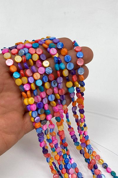 Hobigram Colorful Flat Natural Stone 1 String 6 mm – Beads, Stylish Design, Women's Accessory – Beads – Beads