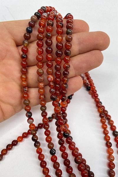 Hobigram Brown Natural Stone Agate 6 mm 1 String – Beads, Stylish Design, Women's Accessory – Beads – Beads