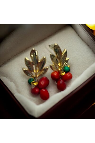 Stellaura Mercan Ve Malahit Taşı Yılbaşı Kokina Küpe