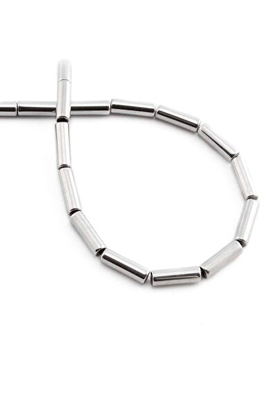Uçar Doğaltaş Hematit Doğal Taş Parlak Gümüş Silindir Kesim 4x13mm Dizi [AA]
