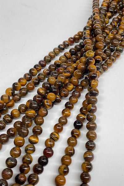Hobigram Coffee Honey Color Tiger Eye Natural Stone 6 mm 1 Strand – Beads, Stylish Design, Women's Accessory – Beads –