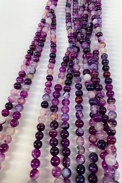 Hobigram Purple Natural Stone Agate 6 mm 1 Strand – Beads, Stylish Design, Women's Accessory – Beads – Beads