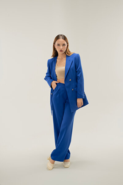 MY COUSİN Kruvaze Vatkalı Astarlı Gümüş Düğme Tek Yaka Blazer ceket