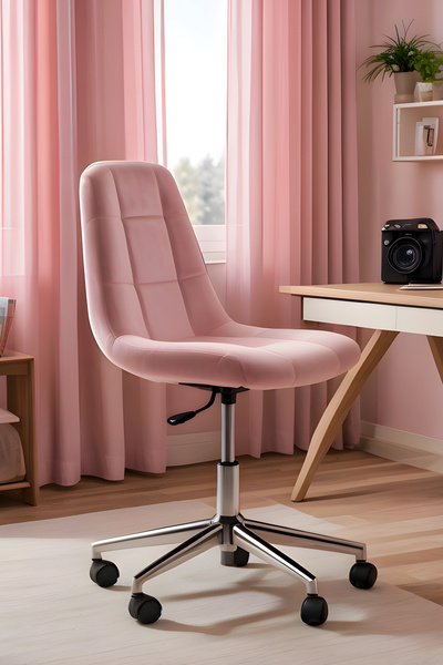 SandalyeDeposu Lucia Krom Ayaklı Çalışma Koltuğu (PEMBE KUMAŞ)