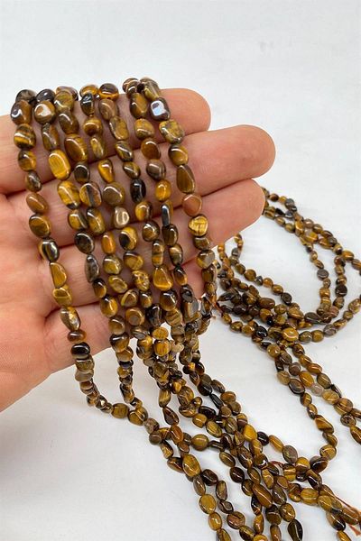 Hobigram Brown Tiger Eye Lentil Cut Natural Stone 1 String – Beads, Stylish Design, Women's Accessory – Bonc