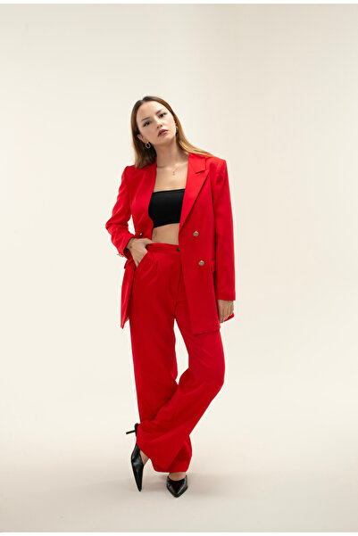 MY COUSİN Kruvaze Vatkalı Astarlı Gümüş Düğme Tek Yaka Blazer ceket