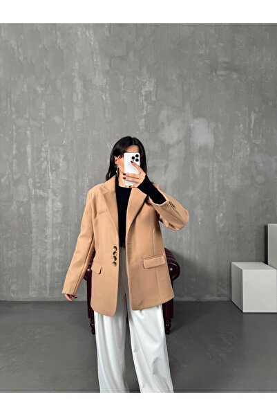 manana fashion Голямо сако с щампован блейзър с мляко и кафе