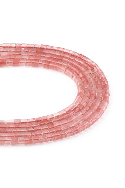 Uçar Doğaltaş Gül Kuvars Doğal Taş Parlak Silindir Kesim 4x4mm Dizi [AA]