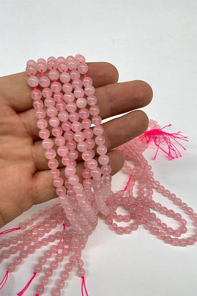 Hobigram Pink Natural Stone Quartz 6 mm 1 Strand – Beads, Stylish Design, Women's Accessory – Beads – Beads