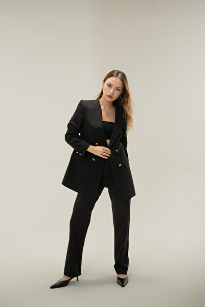 MY COUSİN Kruvaze Vatkalı Astarlı Gümüş Düğme Tek Yaka Blazer ceket