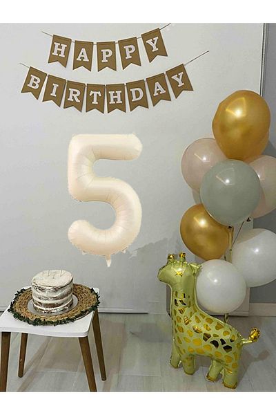 Atölye Mi 5 Years Old Giraffe Balloon Happy Birthday Banner Birthday Decorated Balloon Set