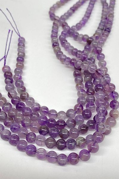 Hobigram Purple Natural Stone Amethyst 6 mm 1 Strand – Beads, Stylish Design, Women's Accessory – Beads – Beads
