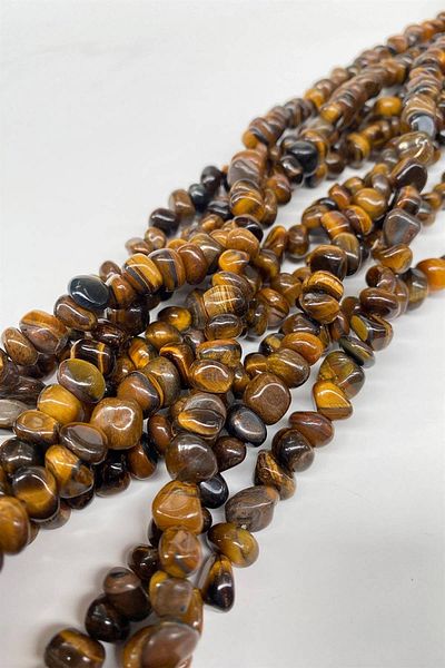 Hobigram Brown Tiger Eye Pebble Cut Natural Stone 1 Strand – Beads, Stylish Design, Women's Accessory – Bo