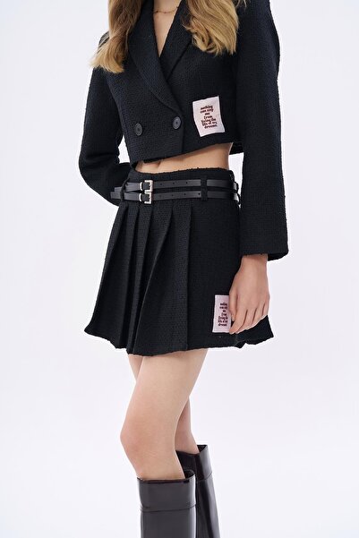 Quzu Etiket Detaylı Etek Siyah