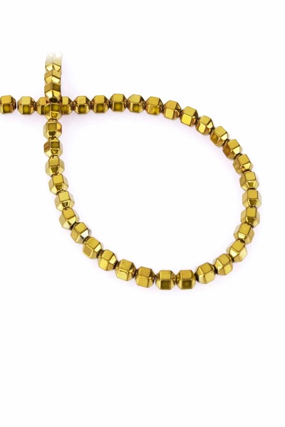 Uçar Doğaltaş Hematit Doğal Taş Parlak Gold Özel Kesim 6x6mm Dizi [AA]