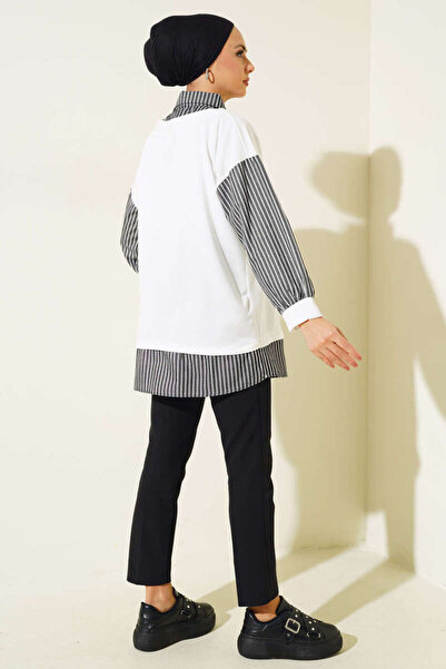 VOLT CLOTHİNG Women's Striped Shirt Garnished Tunic